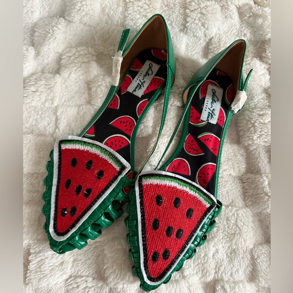 RARE NWT Vintage Lulu Hun Green & Red Huarache Style Watermelon Flats Size 8/39